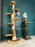 Complete Suar Houten Krabpaal met Krabtouw, Schalen & Speeltje – 205 cm Hoog | Handgemaakt - TropiCasa.nl
