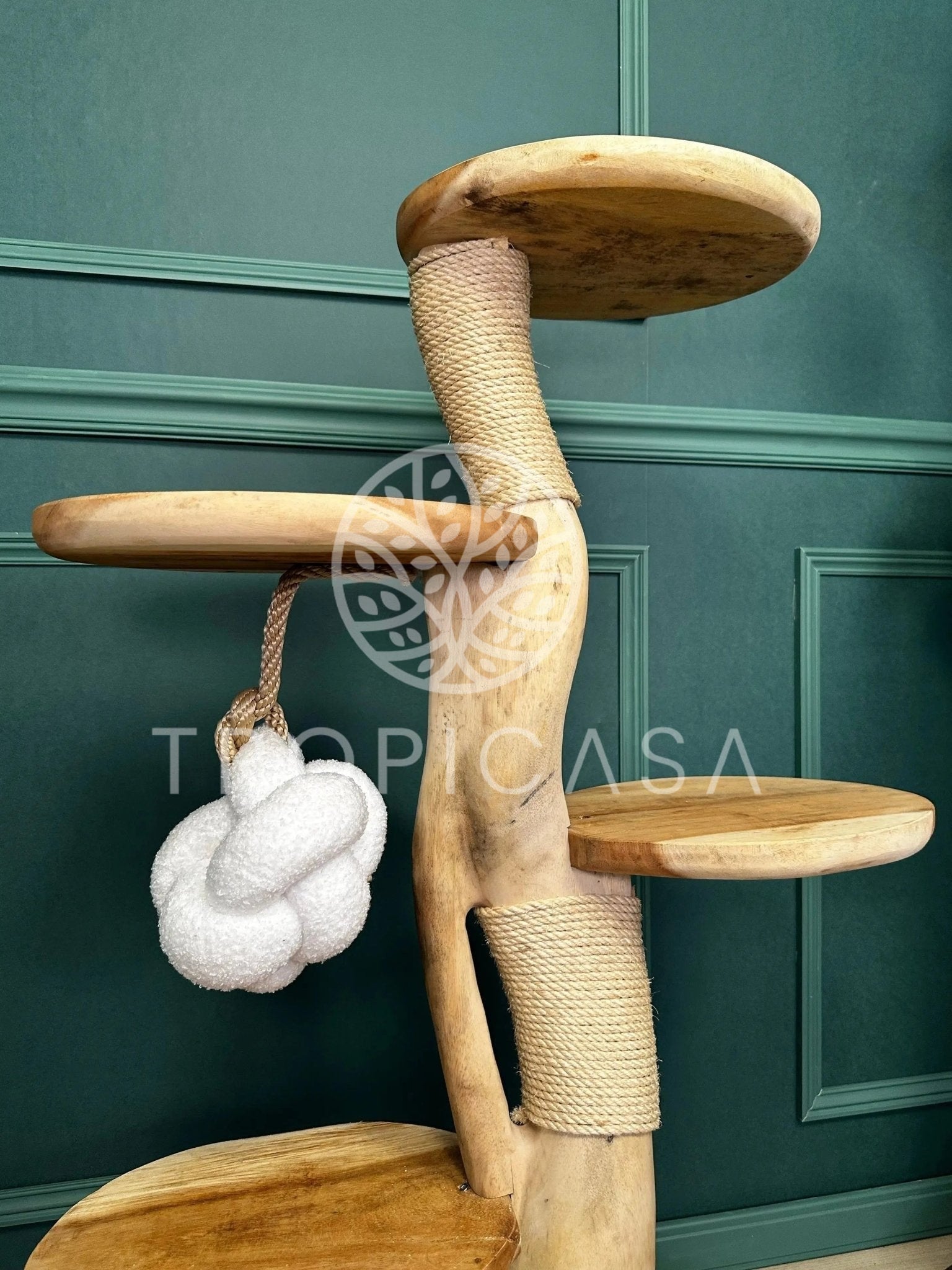 Complete Suar Houten Krabpaal met Krabtouw & Speeltje – 105 cm Hoog | Handgemaakt - TropiCasa.nl