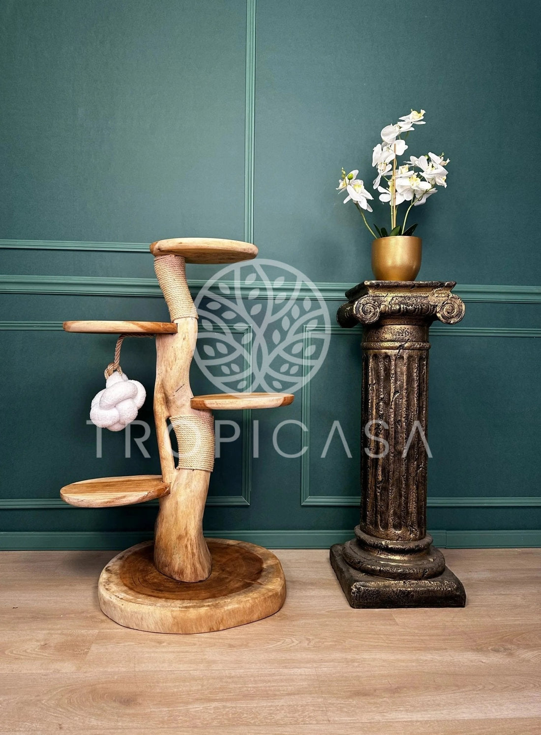 Complete Suar Houten Krabpaal met Krabtouw & Speeltje – 105 cm Hoog | Handgemaakt - TropiCasa.nl