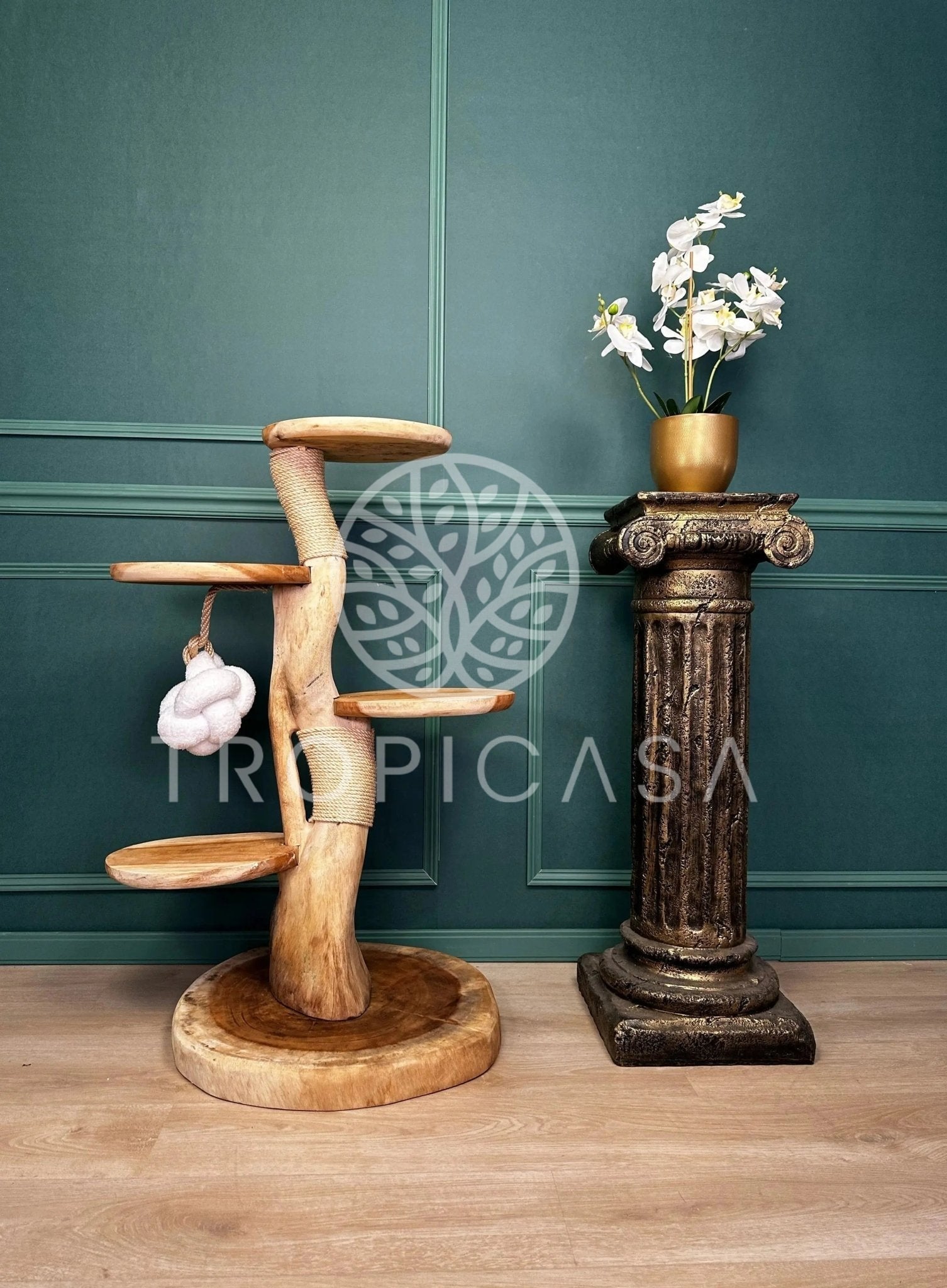 Complete Suar Houten Krabpaal met Krabtouw & Speeltje – 105 cm Hoog | Handgemaakt - TropiCasa.nl