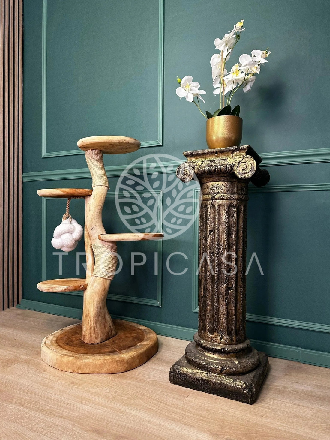Complete Suar Houten Krabpaal met Krabtouw & Speeltje – 105 cm Hoog | Handgemaakt - TropiCasa.nl
