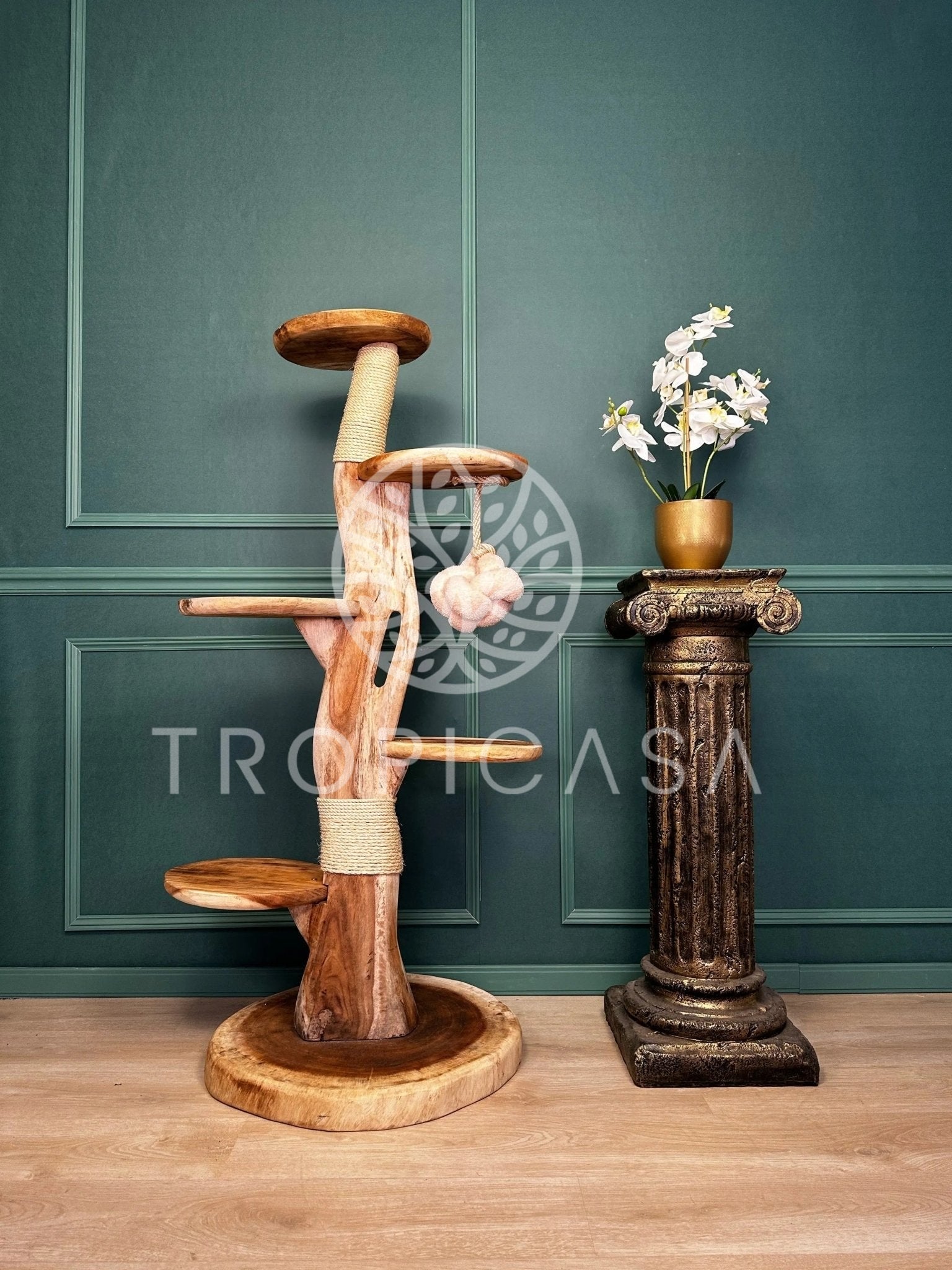 Complete Suar Houten Krabpaal met Krabtouw & Speeltje – 155 cm Hoog | Handgemaakt - TropiCasa.nl