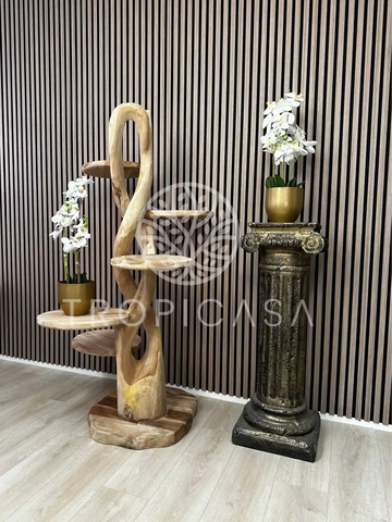 Teak Houten Gedraaide Krabpaal | 155cm Hoog | Handgemaakt - TropiCasa.nl