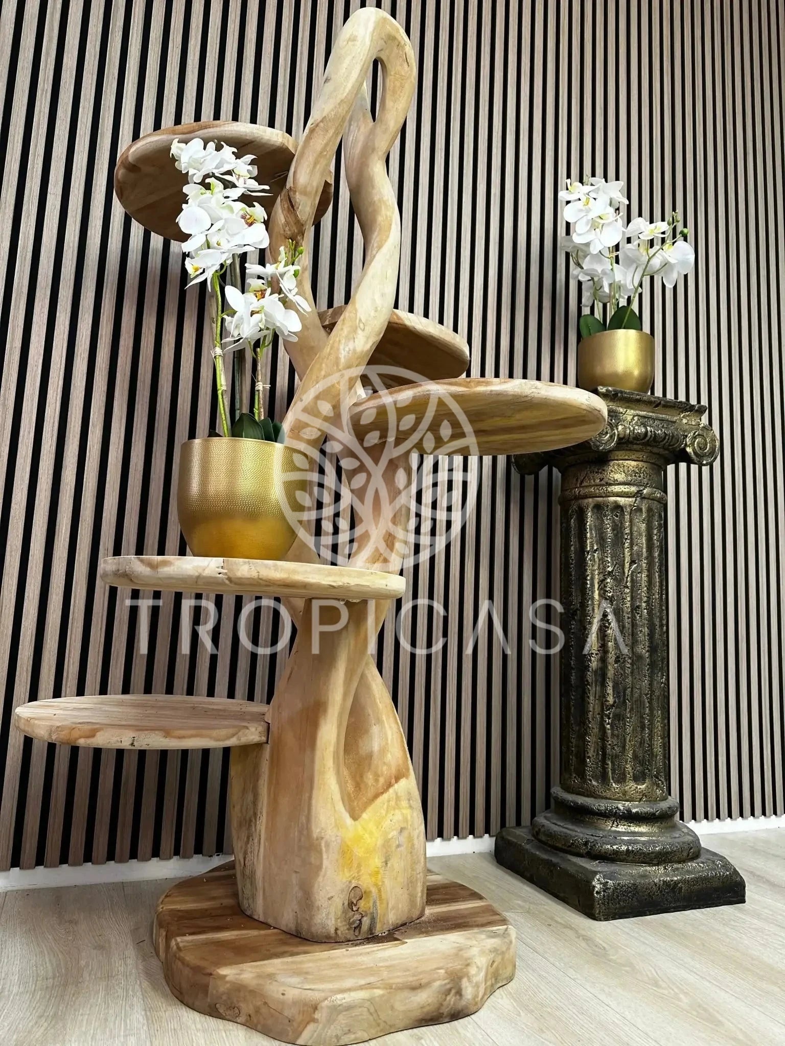 Teak Houten Gedraaide Krabpaal | 155cm Hoog | Handgemaakt - TropiCasa.nl