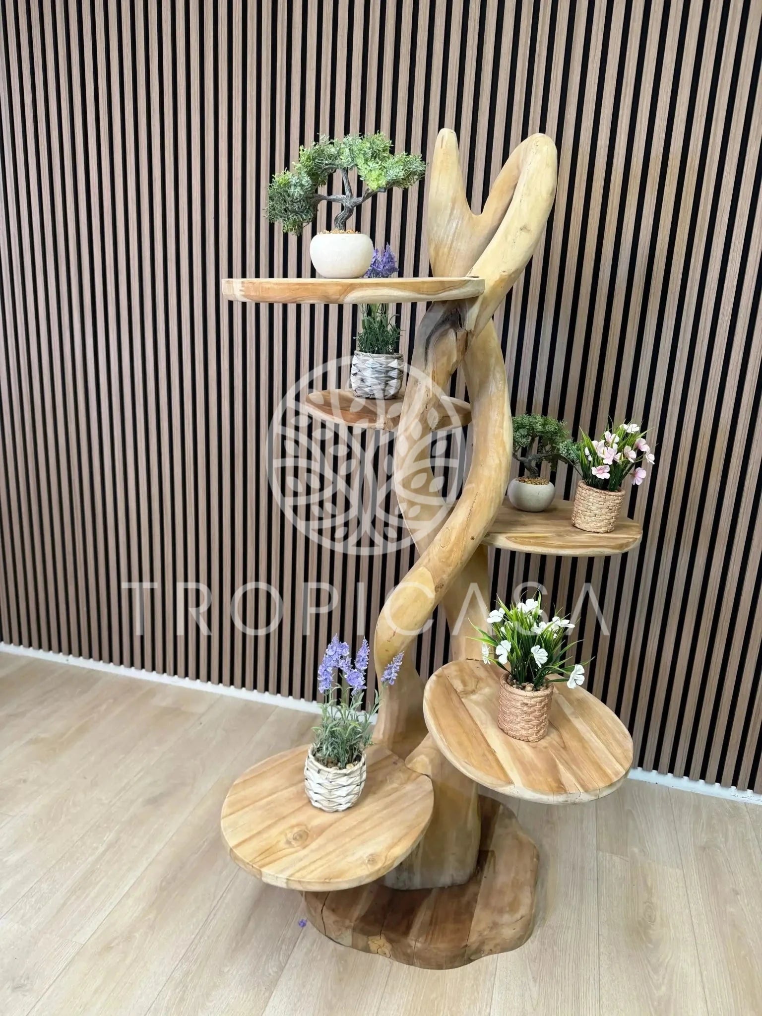 Teak Houten Gedraaide Krabpaal | 155cm Hoog | Handgemaakt - TropiCasa.nl