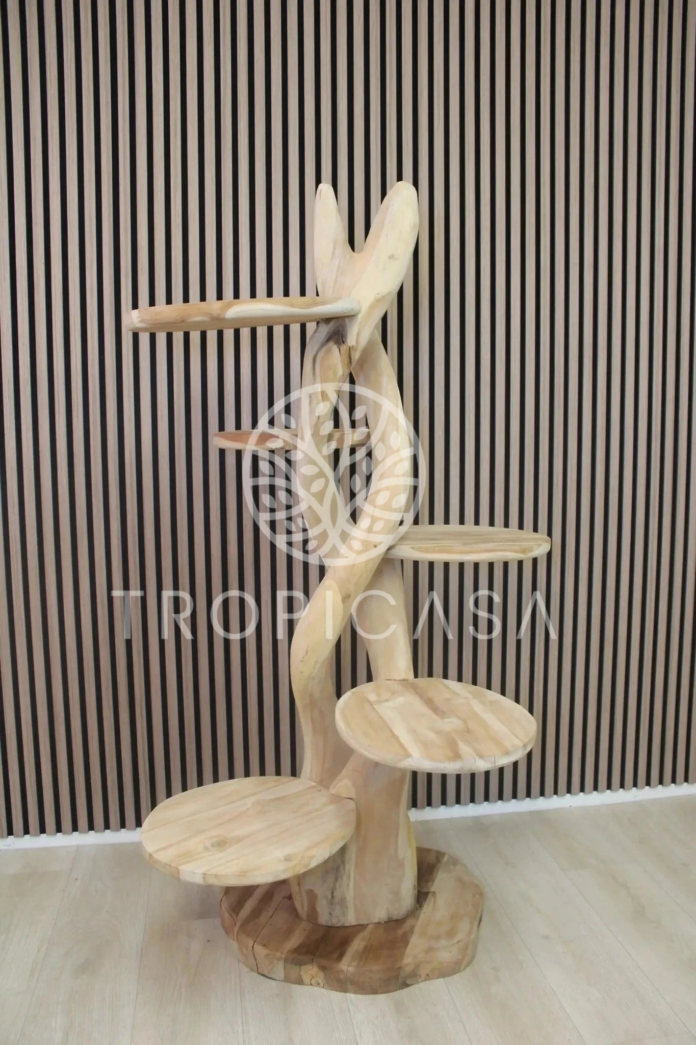 Teak Houten Gedraaide Krabpaal | 155cm Hoog | Handgemaakt - TropiCasa.nl